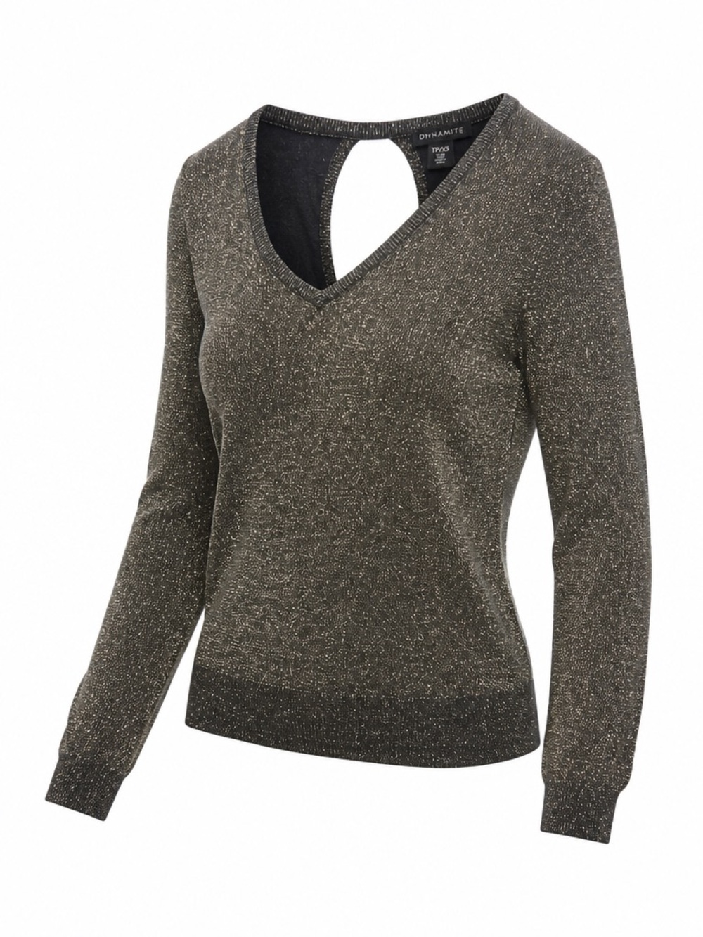 Dynamite Metallic Knit Sweater Top XS Black Gold Shimmer Open Keyhole Back Glam